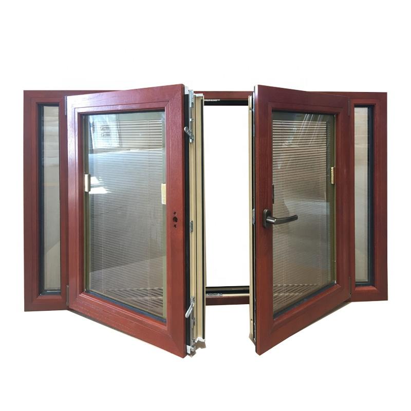 Doorwin 2021American oak wood clad aluminum france windows tilt turn window with built in shutter by Doorwin