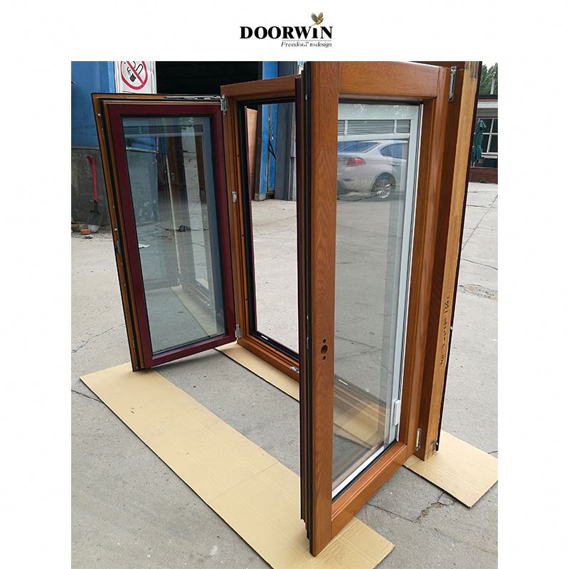 Doorwin 2021Hot sale wood aluminium frame french low-e glass interior wooden grey glass casement window