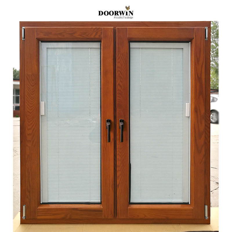 Doorwin 2021DOORWIN Modern Design Tempered Glass Soundproof Oak Wood Clad Aluminum Turn Tilt Replacement Window for Residential Villa