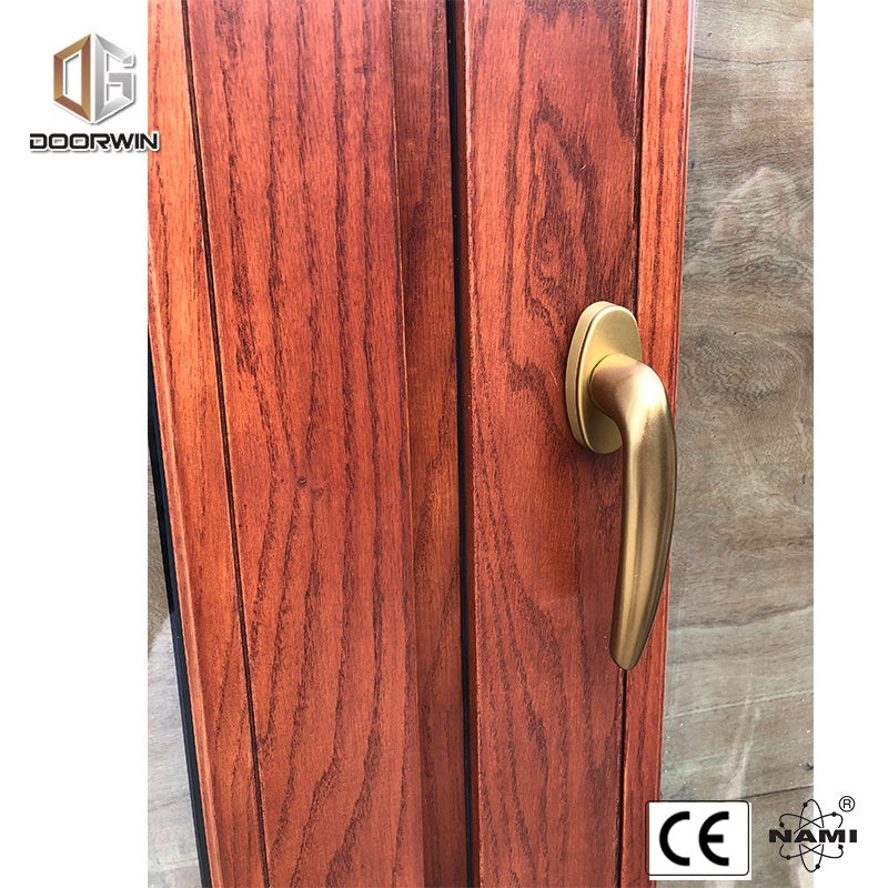 Doorwin 2021Hawaii Aluminium and wood inward door glass tilt and turn window Wood cladding aluminium tilt and turn window with handle