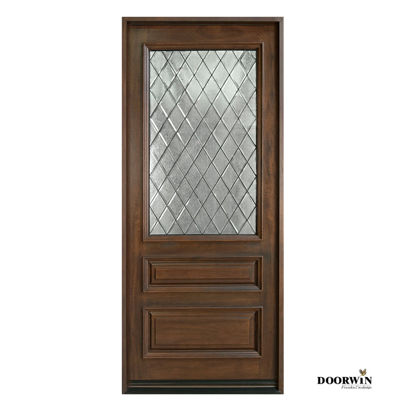 Doorwin 2021Best selling items wooden front door with stained glass double glazed doors wood without