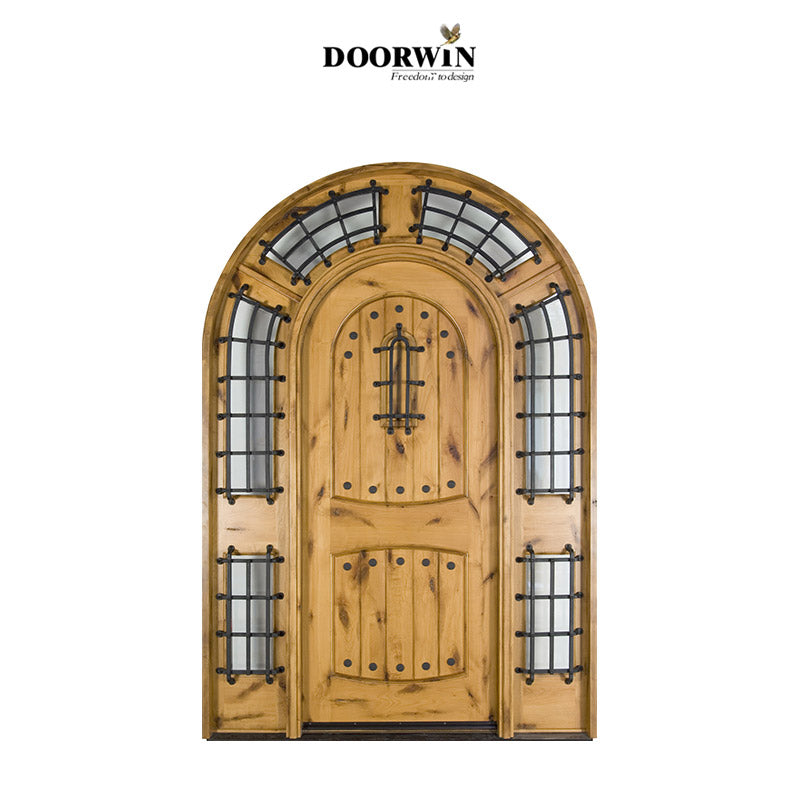 Doorwin 20212020 Unique design Solid pine wood top glass panels door main gate designs in wood with grilles