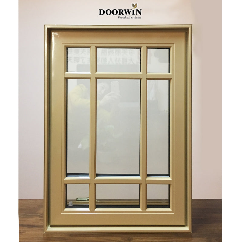 Doorwin 2021grille design window Double glazed aluminum Clad wood with mosquito net crank window