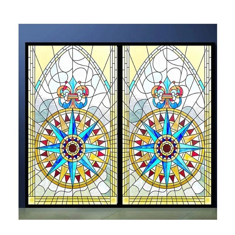 DOORWIN 2021Hot selling product a stained glass window aluminum clad oak wood window with curved glass