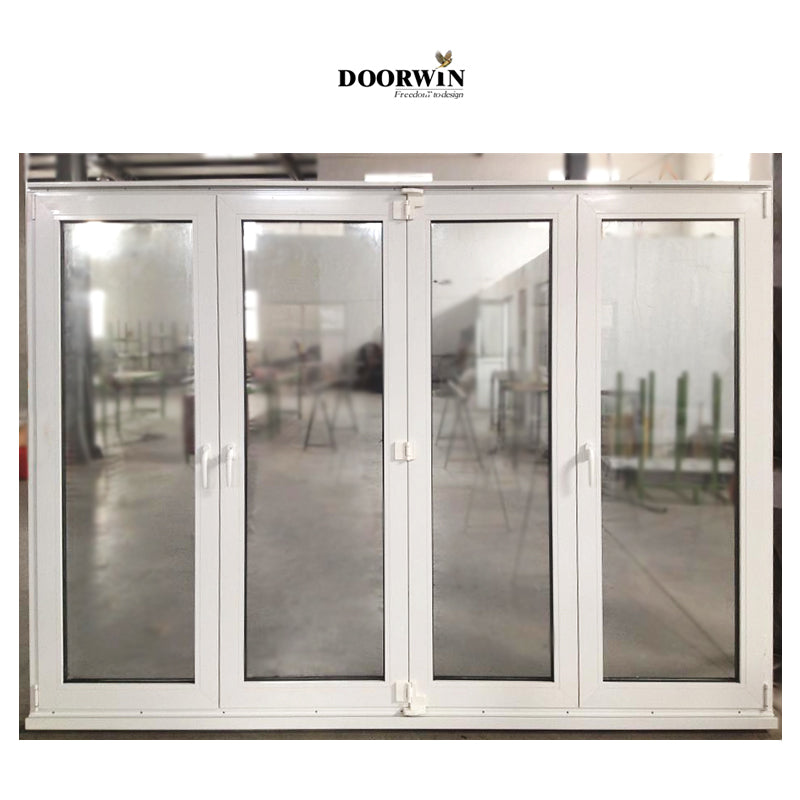 Doorwin 2021Western Double Glazed Soundproof White Thermally Broken Insulated Aluminum Bifold Folding Windows & Doors with Built-In Shutter