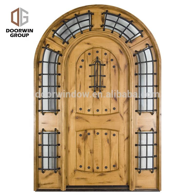 Doorwin 2021-America OEM hand carved arched top double french front doors with transom side lite frosted glass by Doorwin