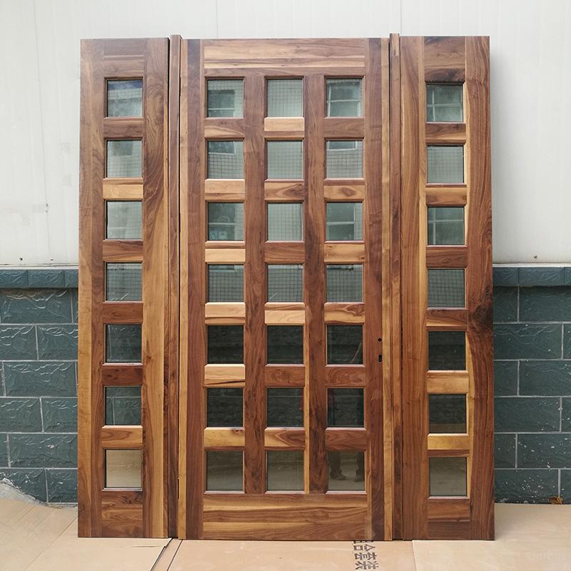 Doorwin 2021Black walnut solid wood main door designs with CE certificate glass and sidelightby Doorwin