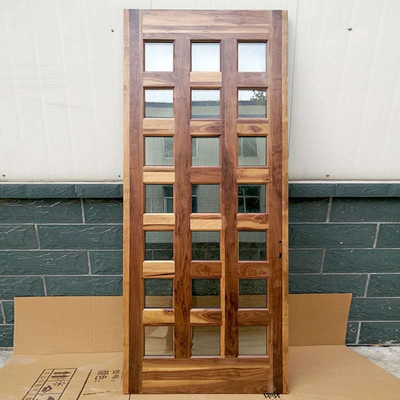 Doorwin 2021Black walnut solid wood main door designs with CE certificate glass and sidelightby Doorwin
