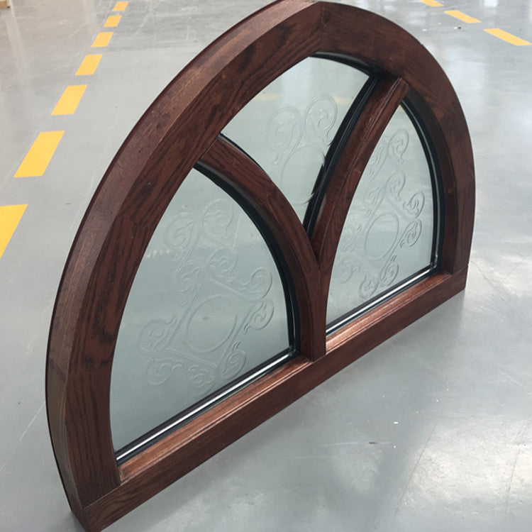 Doorwin 2021arched red oak wood frame carved glass pitcure style combined with push out wood windows