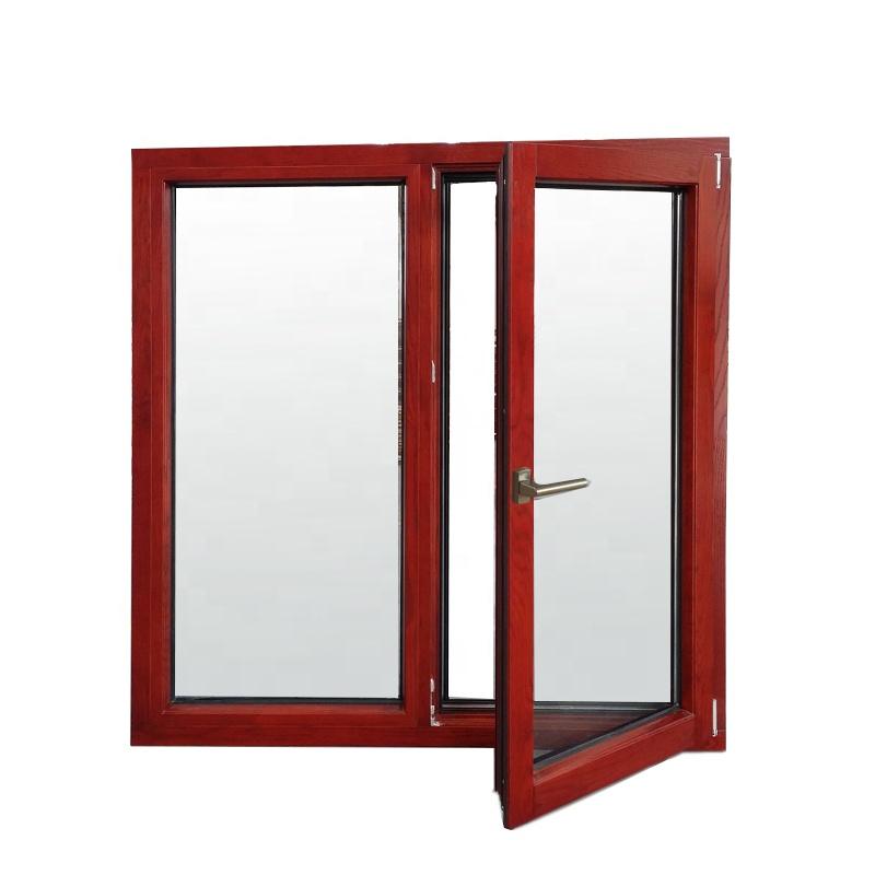 DOORWIN 2021Factory sale price prehung windows thermal break aluminum window with interior red oak wood claddingby Doorwin