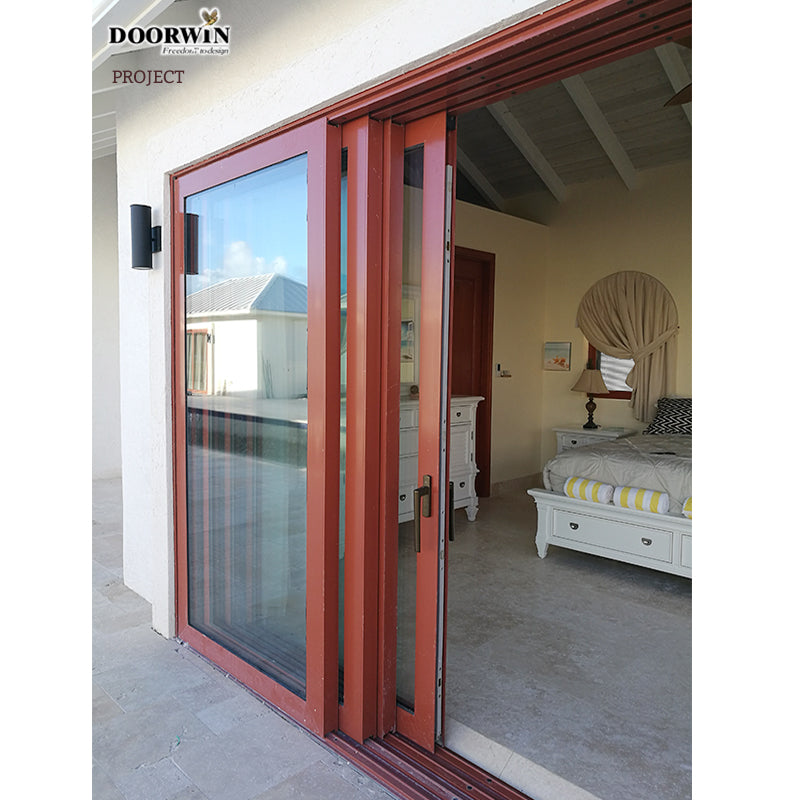 Doorwin 2021Doorwin Manufacture direct product 24 x 80 exterior door balcony interior wooden glass sliding doors with built-in shutter