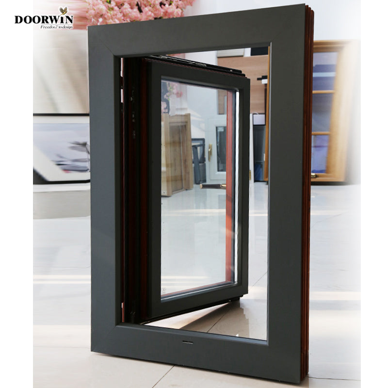Doorwin 2021Latest Design Two Way Open Long slim aluminum clad wood Tilt And Turn Casement tempered Glass Windows