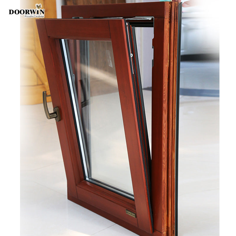 Doorwin 2021Latest Design Two Way Open Long slim aluminum clad wood Tilt And Turn Casement tempered Glass Windows