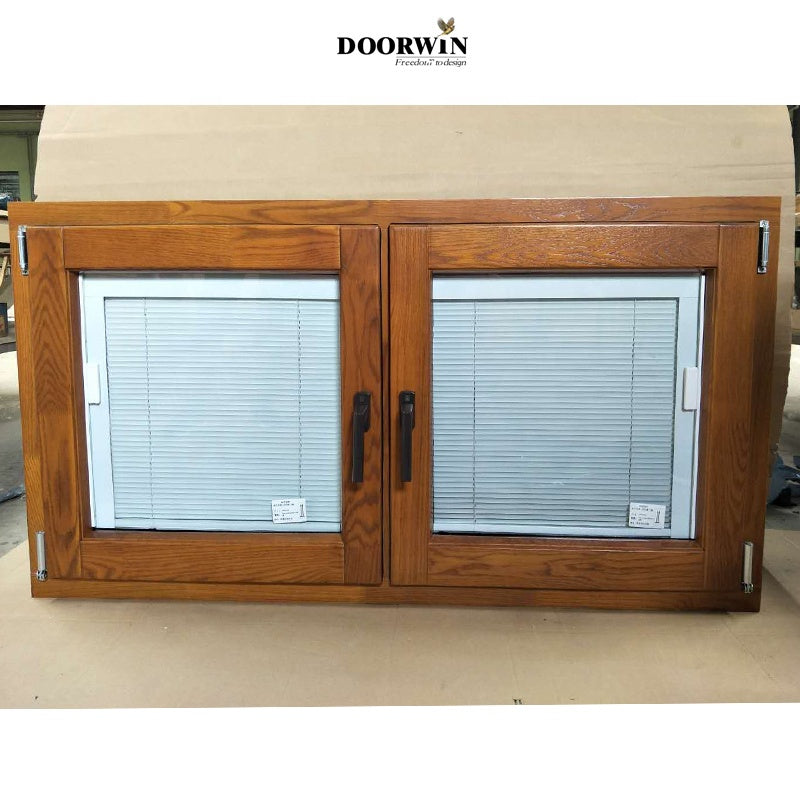 Doorwin 2021Wholesale Tempered Glass Solid Wood Window Customized Double Casement Windows with Blind Shutter