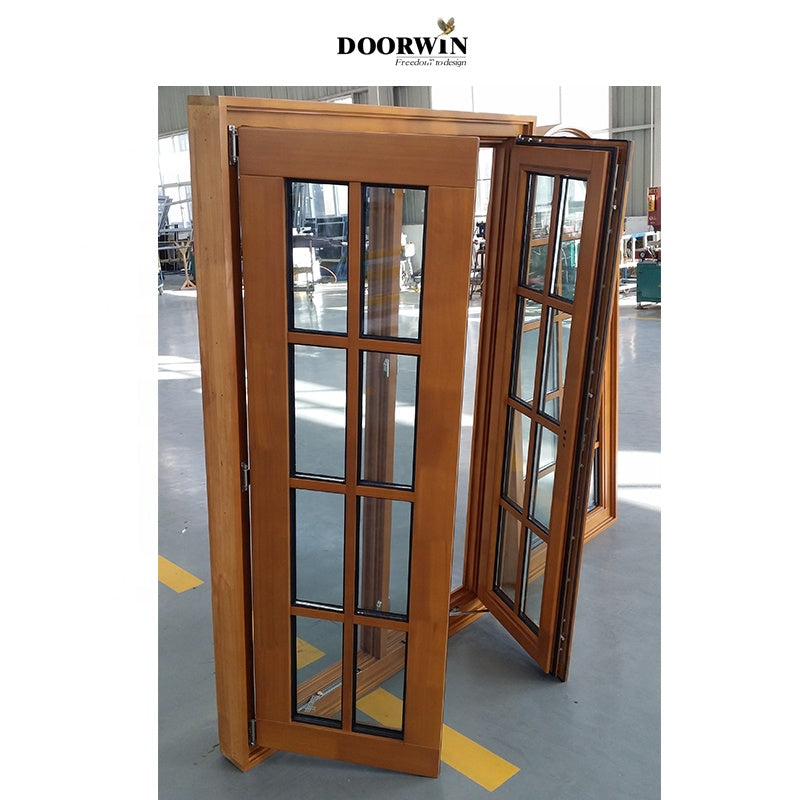 Doorwin 2021large french design pine wooden frame outward opening window with grill design