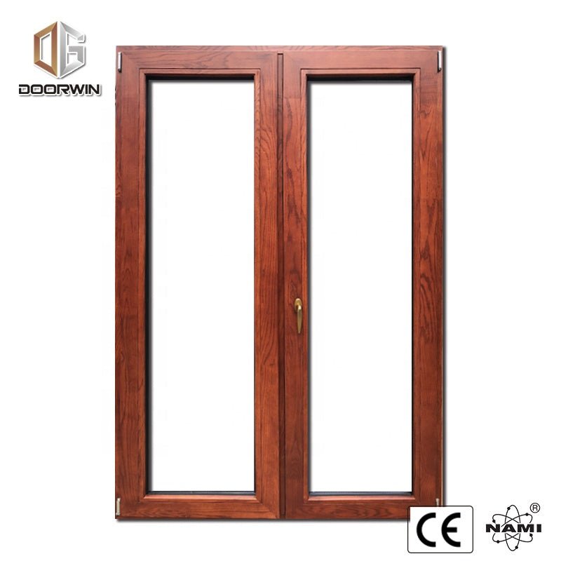 Doorwin 2021Hawaii Aluminium and wood inward door glass tilt and turn window Wood cladding aluminium tilt and turn window with handle