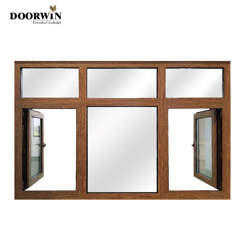 Doorwin 2021Original factory direct sales frosted glass privacy aluminum frame with wood grain awning windows