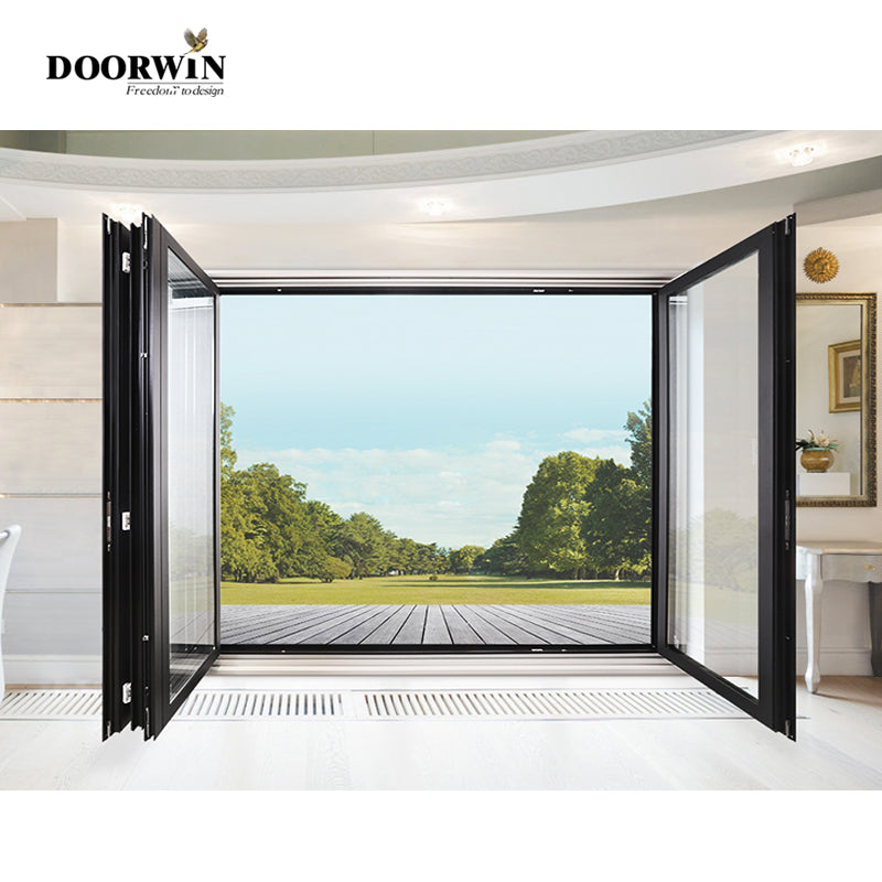 Doorwin 202110% off discount High performance powder coating thermal break aluminum bi folding fold triple glass screen entry doors