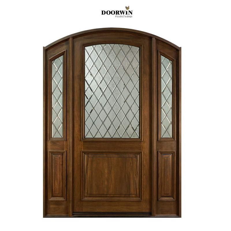 Doorwin 2021Customer front entry door solid wood panels door with sidelite glass panels for ideas