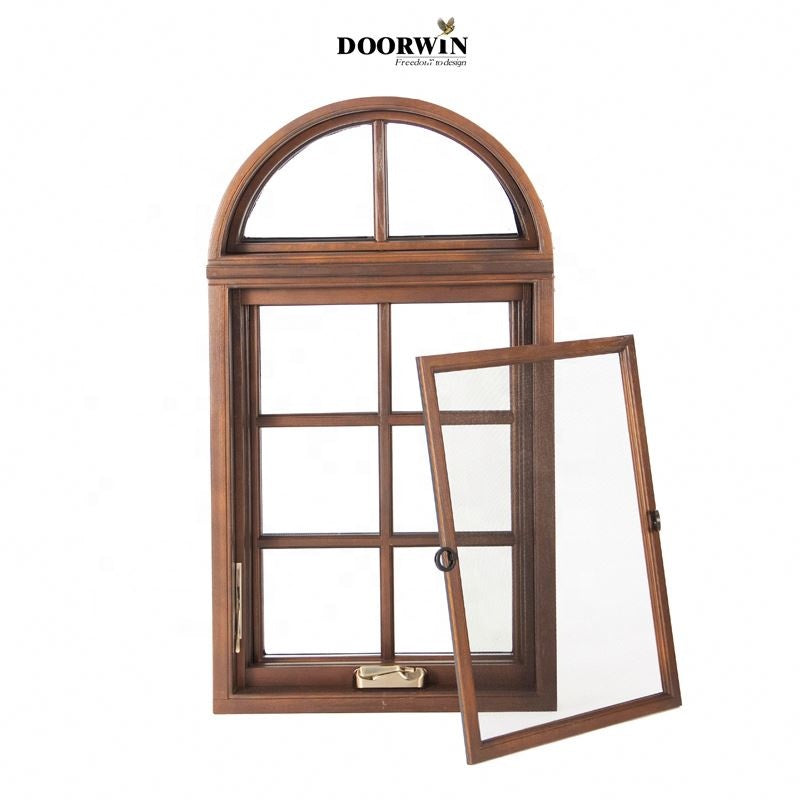 Doorwin 2021Doorwin Double glazed glass aluminum wood with mosquito net removable screen better view crank open window