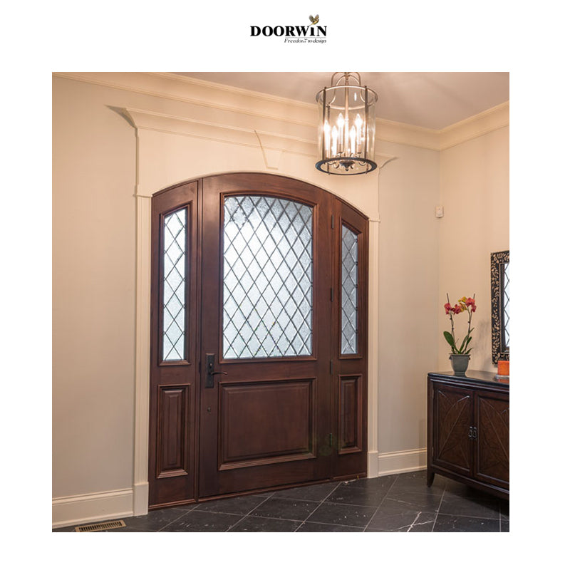 Doorwin 2021Best selling items wooden front door with stained glass double glazed doors wood without