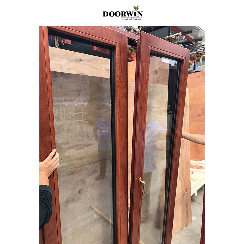 Doorwin 2021Made in China Latest Design NFRC Inside Open Aluminum Clad Wood 3 Glass Solid Wooden Tilt And Turn Casement Windows