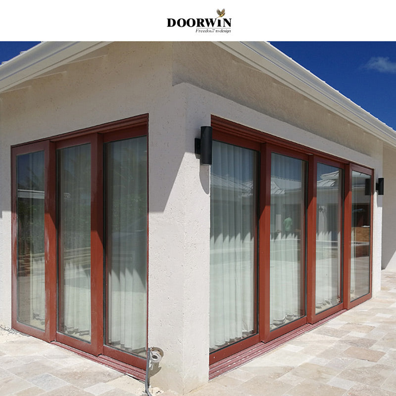 Doorwin 2021Excellent design Double glass aluminum frame Top hung solid wood sliding door