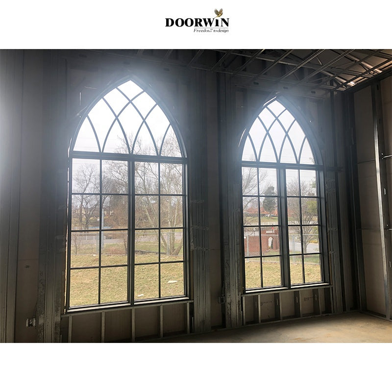 Doorwin 2021Latest Church Design Stained Glass Aluminum clad Wood Timber Awning Crank Type Casement Windows For Churches