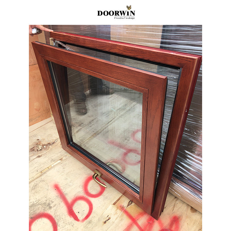 Doorwin 2021New arrival modern design tilt-turn window metal clad wood inward competitive price single panel fixed aluminium wood windows