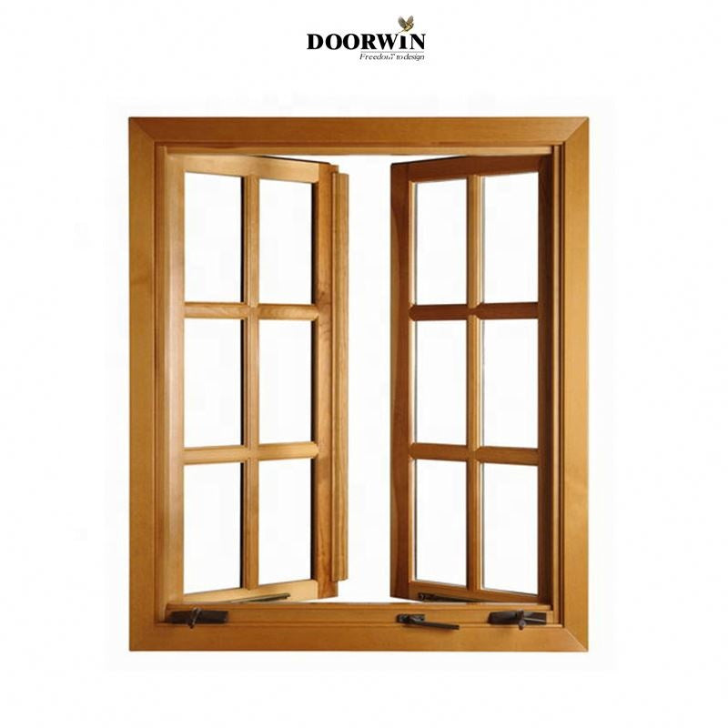 Doorwin 2021Doorwin Double glazed glass aluminum wood with mosquito net removable screen better view crank open window