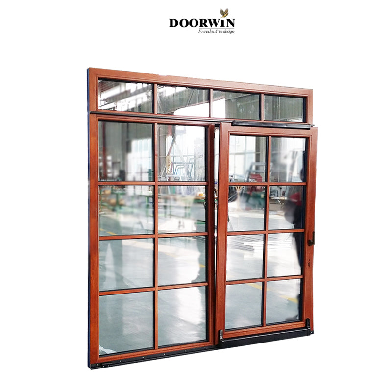 Doorwin 2021Fancy exterior grill doors main entrance doors design red color interior oak wood tilt and sliding door