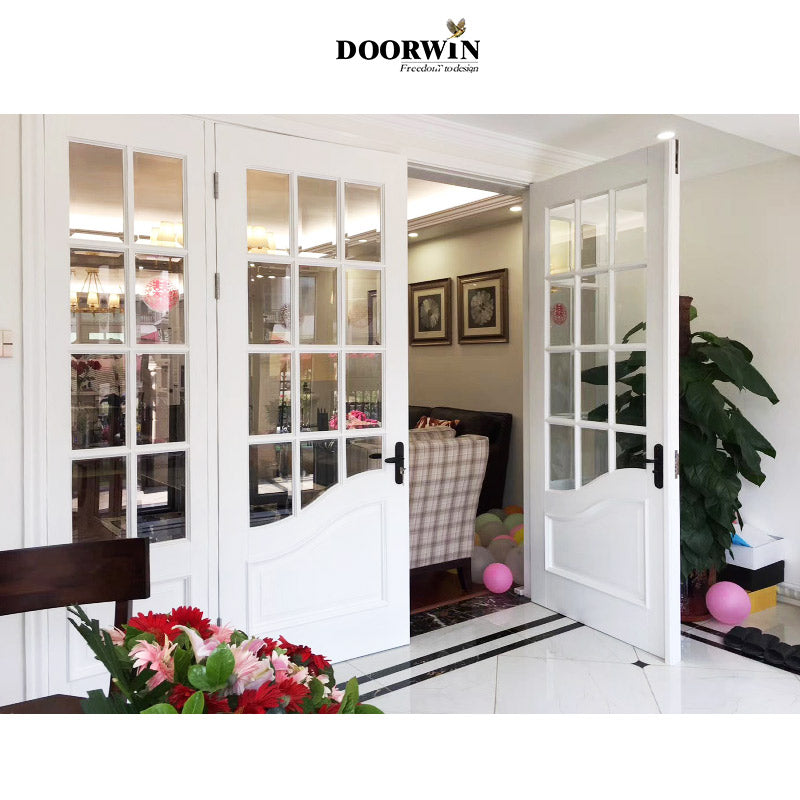 Doorwin 2021Factory cheap price white wood frame white frame with grills glass main entry doors