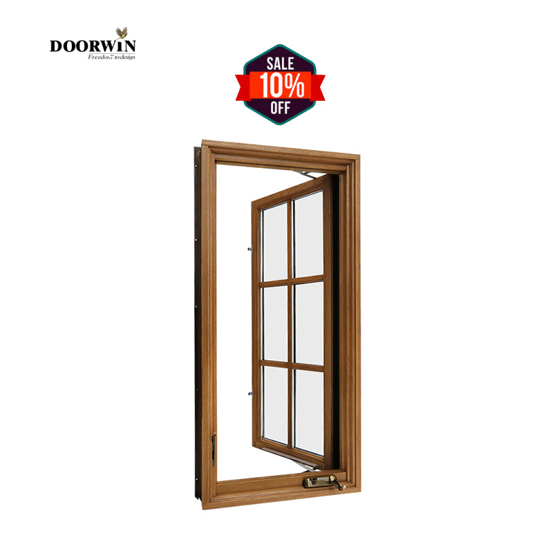 Doorwin 2021Custom made triple glazed oak exterior wooden America crank windows with mosquito net