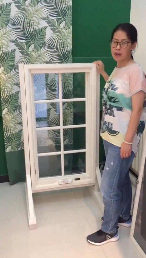 Doorwin 2021Economical north American white color double pane tempered glass crank open teak wood windows