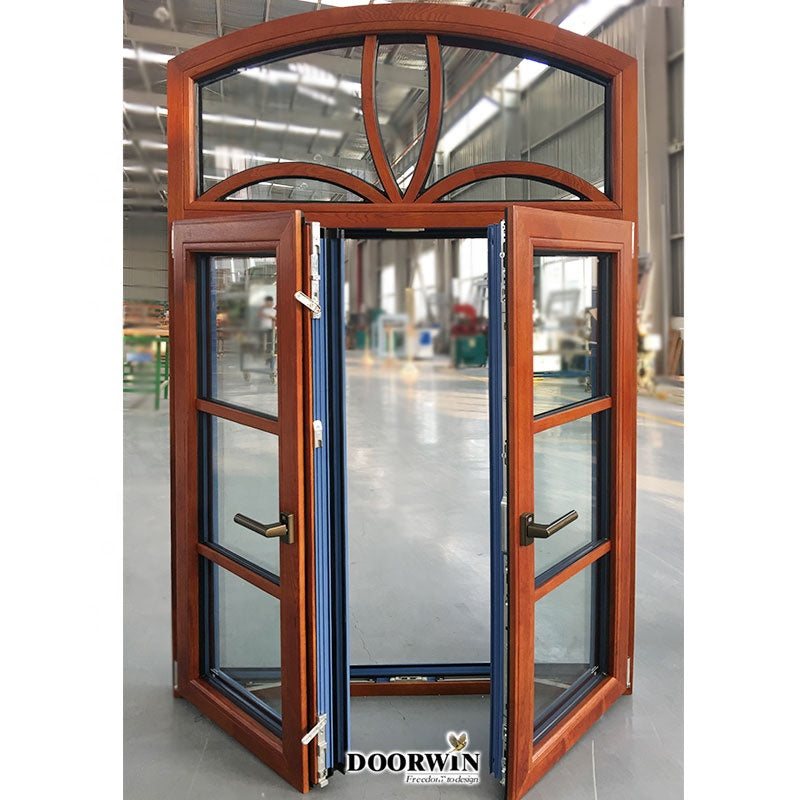 Doorwin 2021Dallas arched top with grilles french open aluminum handle safety glass house wood window
