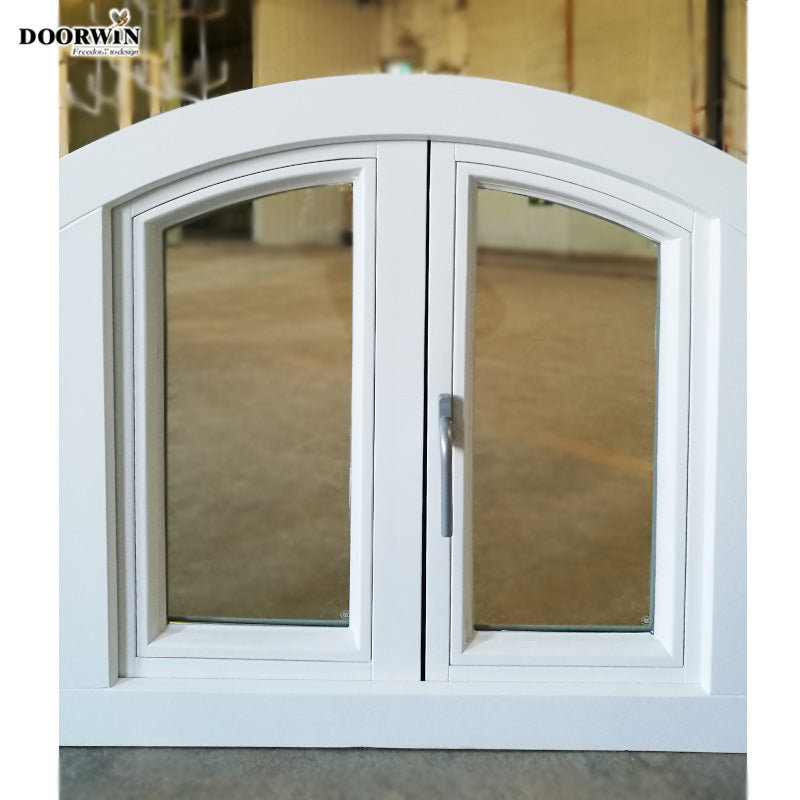 Doorwin 2021Top grade American Arch Round style Grills Design Solid wood bright white color casement windows