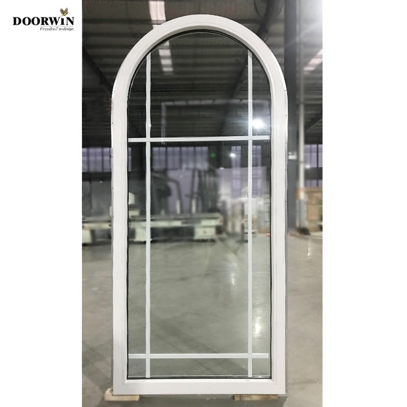 Doorwin 20212020 Best-selling China Manufactory white arched Germany VEKA pvc upvc profile crank open casement window with grill design
