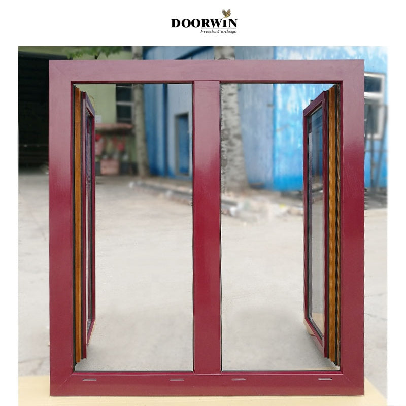 Doorwin 2021Canada tilt turn type thermal break aluminum clad oak wood frame double pane glass casement windows