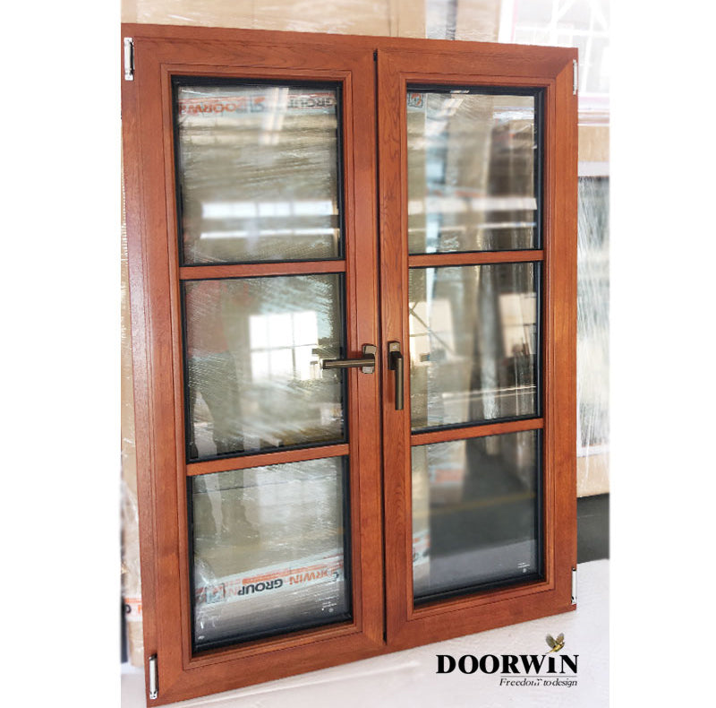 Doorwin 2021Portland Wood Frames grille design double pane Glass Wooden French Antique Opening Casement Windows