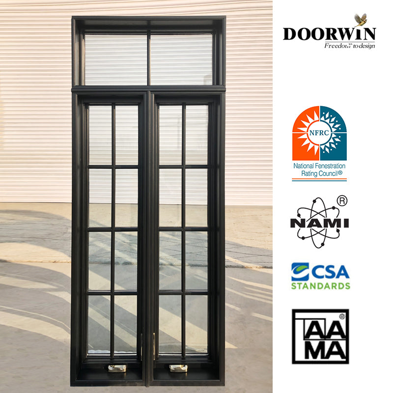 Doorwin 2021American House Solid Wood Grill Design Swing Out Crank Casement Window with Fly Screen