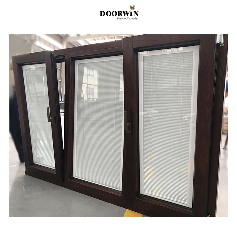 Doorwin 2021Manufacturer Teak Solid Wood Door Vintage Leaded Glass with Metal Grille Design for Sale 3 Panes Frame Tilt&Turn Window