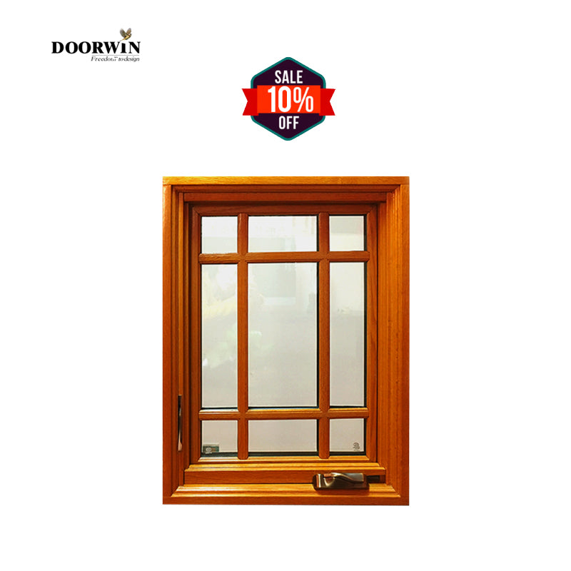 Doorwin 2021grille design window Double glazed aluminum Clad wood with mosquito net crank window
