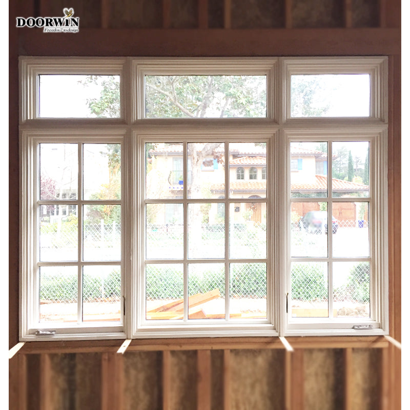 Doorwin 2021Economical north American white color double pane tempered glass crank open teak wood windows