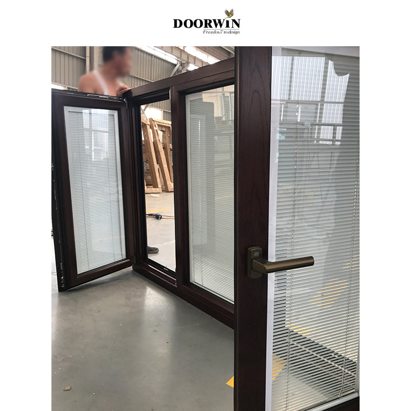 Doorwin 2021Manufacturer Teak Solid Wood Door Vintage Leaded Glass with Metal Grille Design for Sale 3 Panes Frame Tilt&Turn Window
