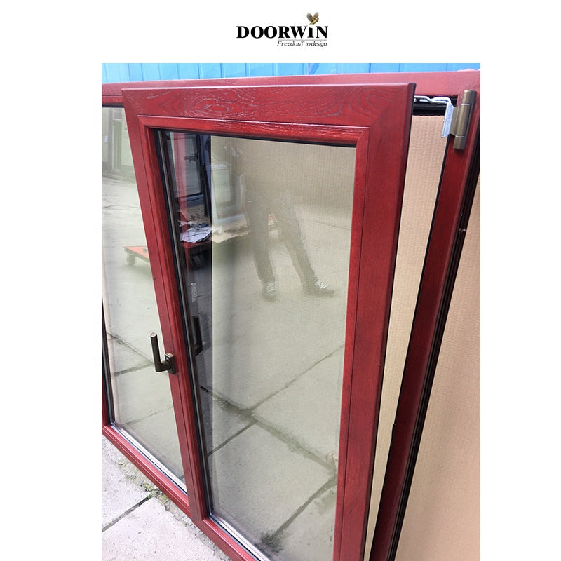 Doorwin 2021Modern Design Tempered Glass Soundproof Oak Wood Aluminum Clad Turn And Tilt Opening Replacement Window