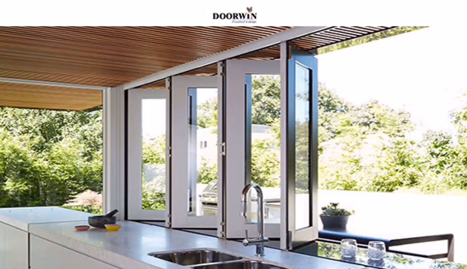Doorwin 2021Popular black aluminum frame foldable door panel large glass wall and bi folding doors