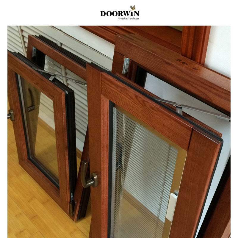 Doorwin 20212020 best prices American custom design red oak wooden frame casement windows with built-in shutter tilt and turn windows