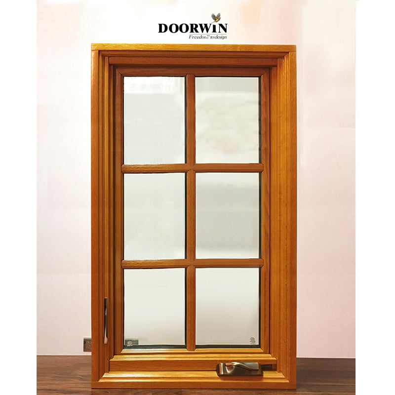 Doorwin 2021best seller double glazed fully tempered safety glass natural wood frame crank casement window