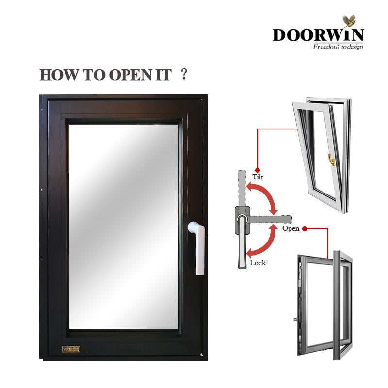 Doorwin 2021New Design High Quality Water Proof Extruded aluminum profile Frame Tilt Turn Casement Windows For Modern Residential