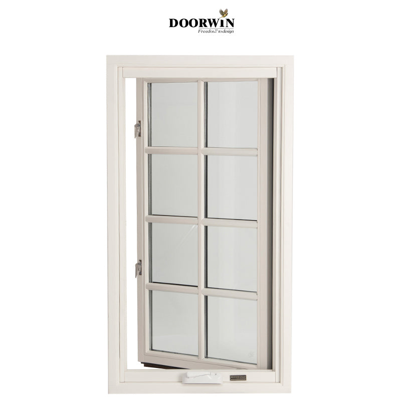 Doorwin 2021NFRC certified standard grill design Bright White color triple glazed fill will Argon gas tempered glass crank opening windows